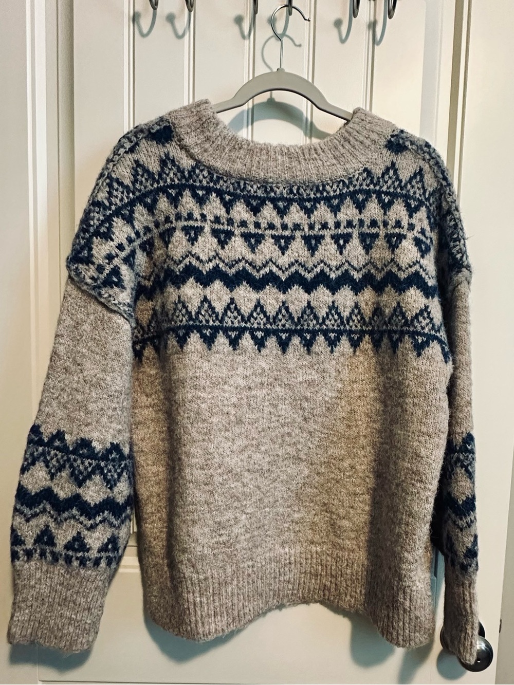 Blu Pepper Heather Gray Crewneck Sweater with Navy Fair Isle